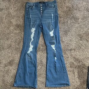 Indigo Rein Blue Distressed Wide Leg Jeans